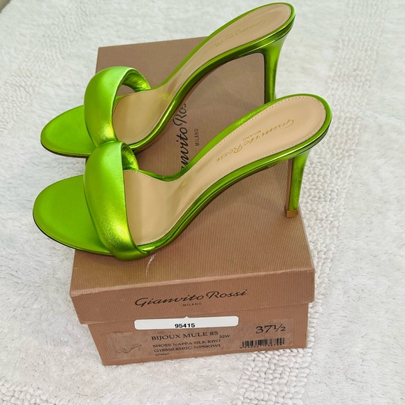 Gianvito Rossi Bijoux Mule 85 Kiwi Green Leather Heels 37.5 - Picture 2 of 8